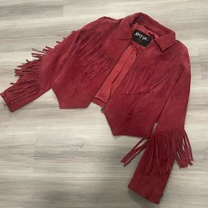 RARE FIND NastyGal Lodi Fringe Suede Leather Jacket in Red
